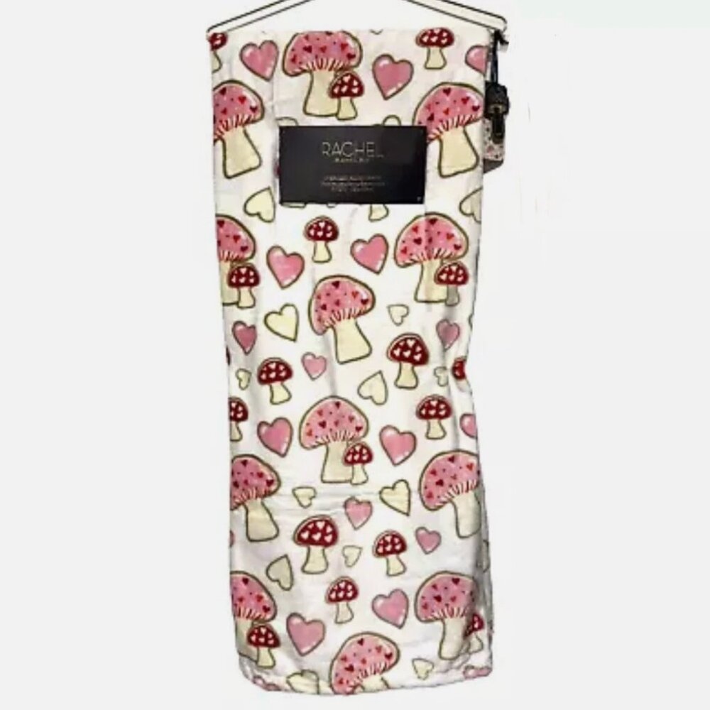Rachel Roy Mushrooms Hearts Throw Blanket Red Pink Valentine Day Oversized 60x70